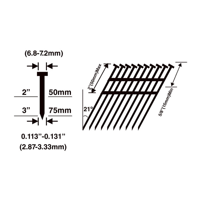 21 Degree .120" x 3" Plastic Collated Bright Smooth Shank Framing Nails (500 Count)