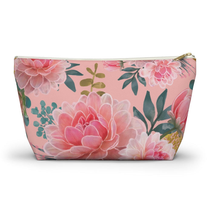 Blush Peony Accessory Pouch w T-bottom, Floral Bag, Flower Make Up Bag Bags
