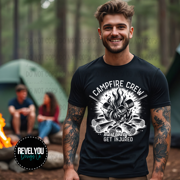 Campfire Crew Most Likely To Get Injured  *Black & White* - PNG