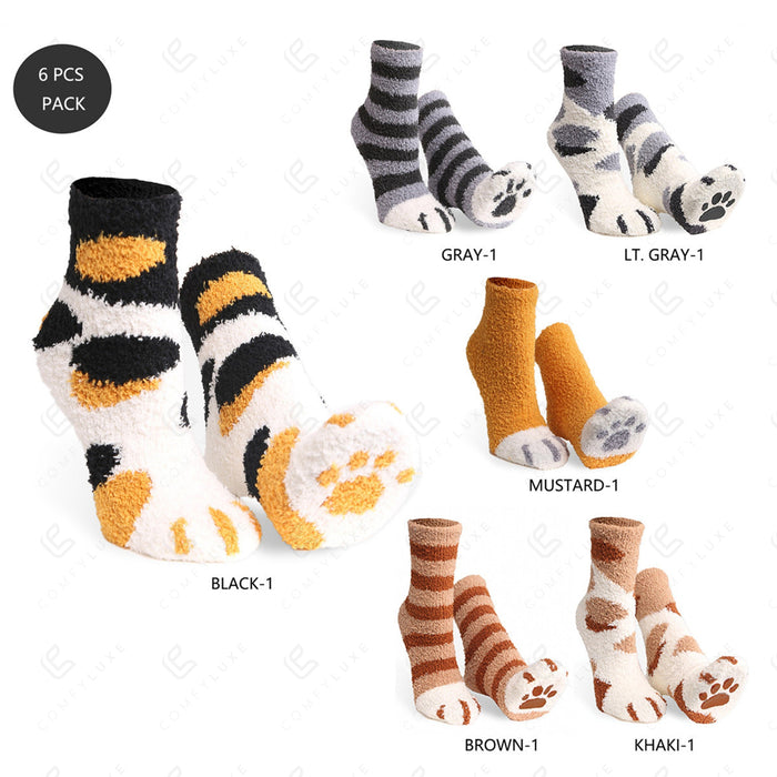 CAT & PAW PRINT PATTERN MINI-CREW SOCKS SOCKS