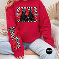 Checkered Christmas Trees Red Black- Sleeve Design Included - PNG