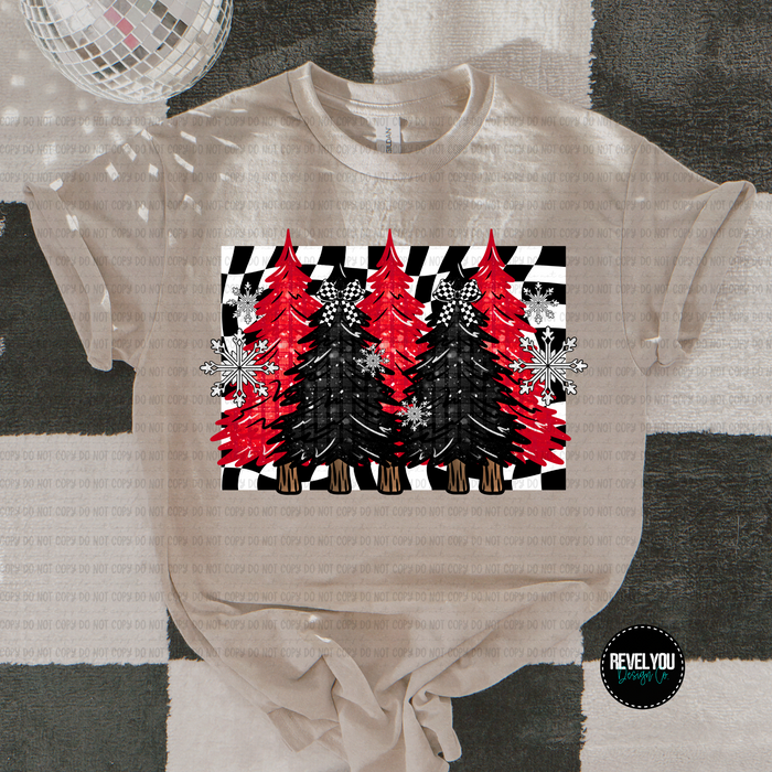 Checkered Christmas Trees Red Black- Sleeve Design Included - PNG