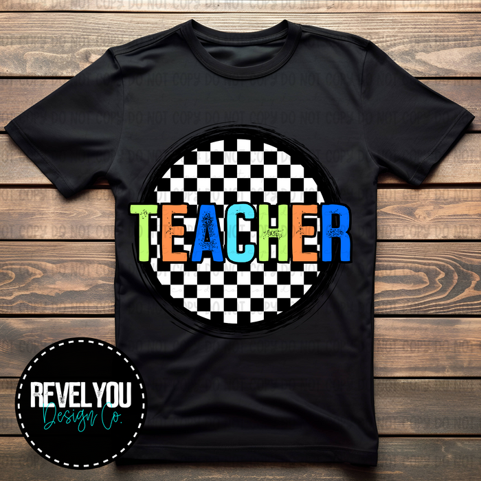 Checkered Circle Orange Teacher - PNG