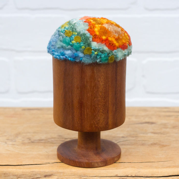 Chunky Teak Goblet "Float" Puff | Orange + Aqua