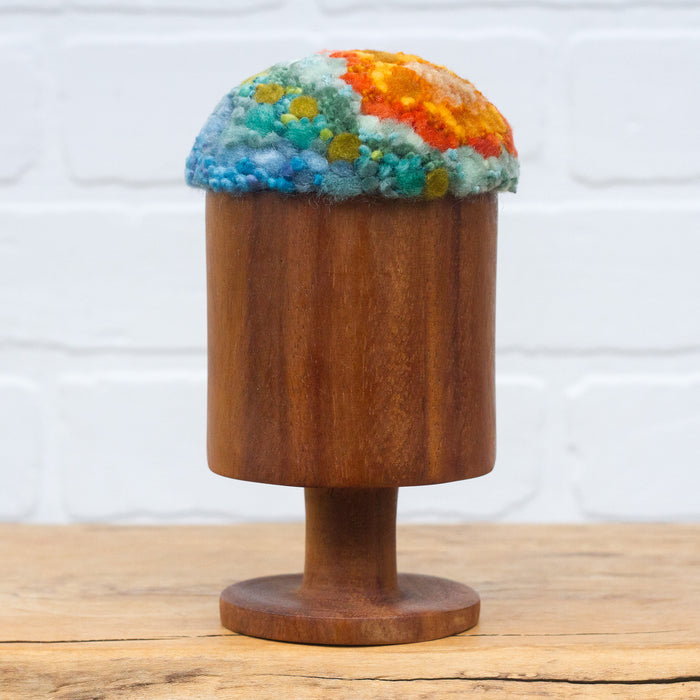 Chunky Teak Goblet "Float" Puff | Orange + Aqua