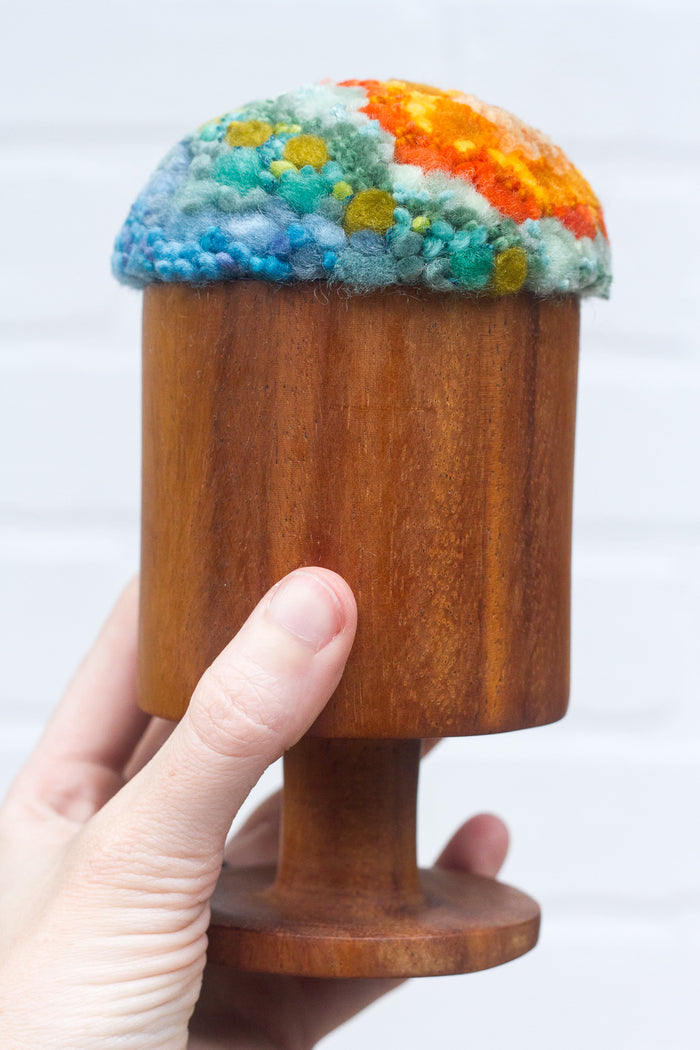 Chunky Teak Goblet "Float" Puff | Orange + Aqua