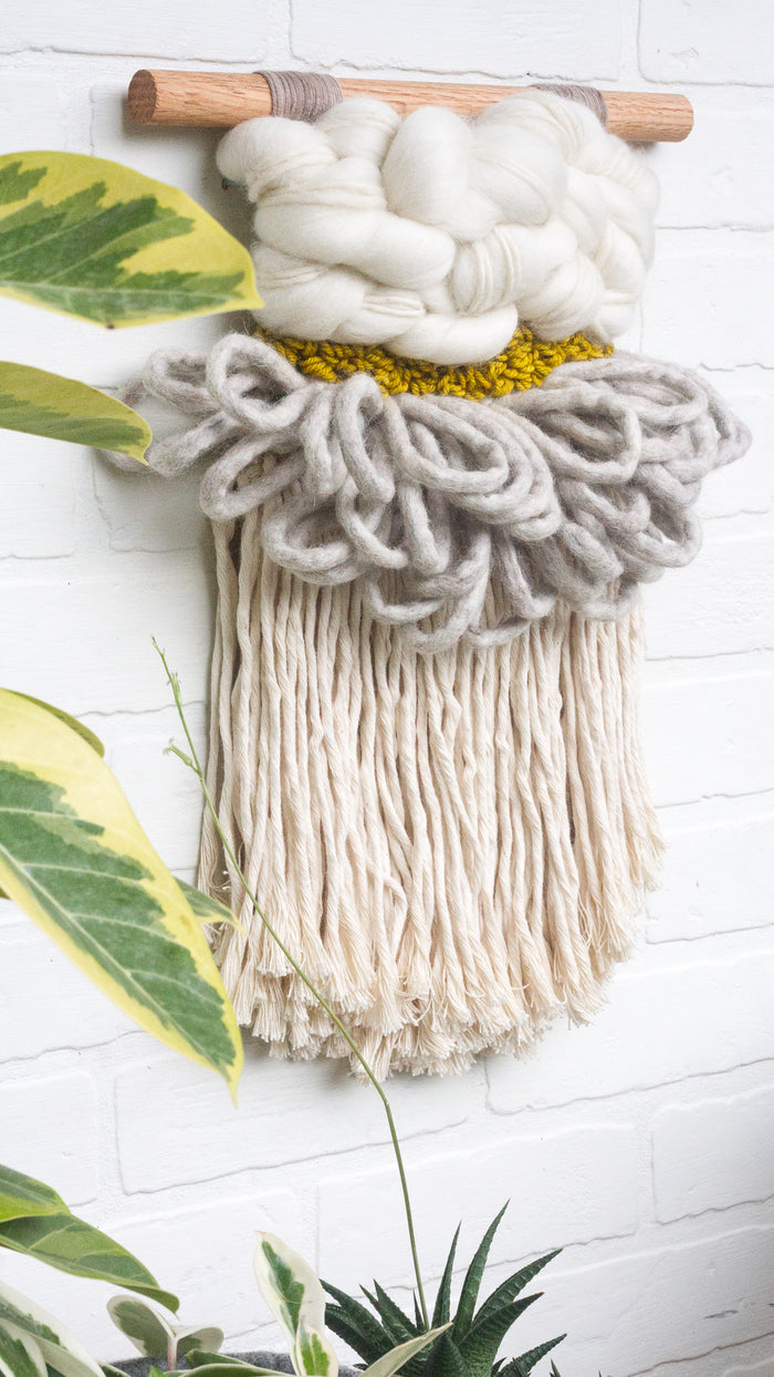 CLOUD 10 COLLECTION: White, Grey, Chartreuse Cloud | Woven Wall Hanging