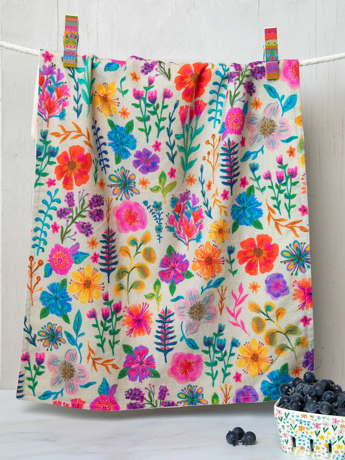 Cotton Dish Towel - Rainbow Garden Cream