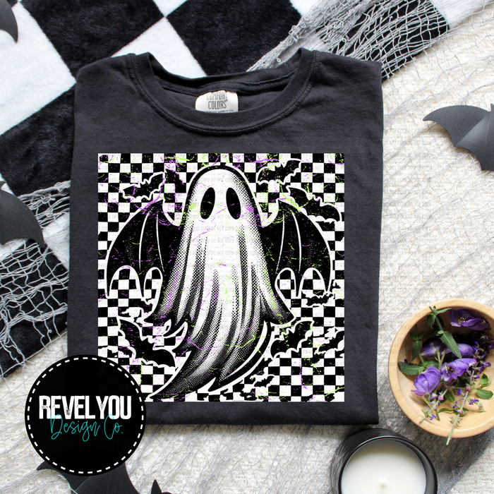 Distressed Checkered Ghostie Grunge  - PNG