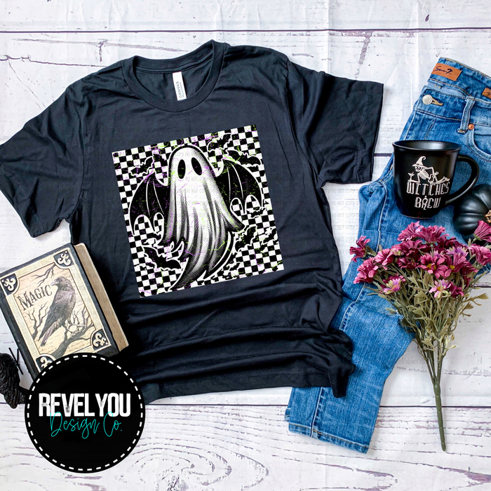 Distressed Checkered Ghostie Grunge  - PNG