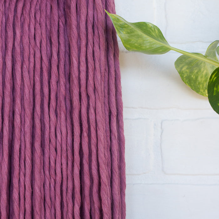Extra Large Fringe Woven Wall Hanging in Berry Cotton Rope with Recycled Leather Detail