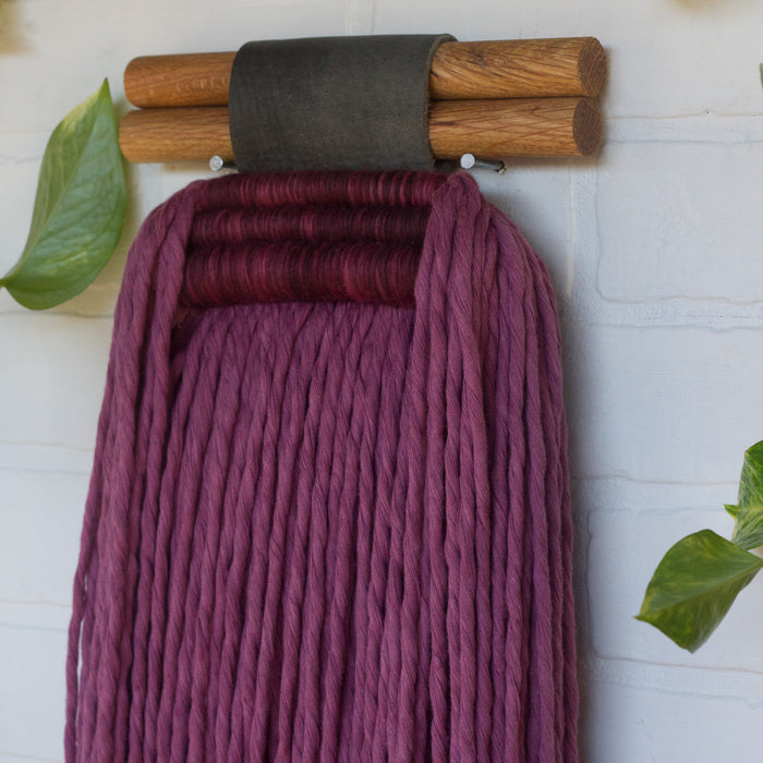 Extra Large Fringe Woven Wall Hanging in Berry Cotton Rope with Recycled Leather Detail