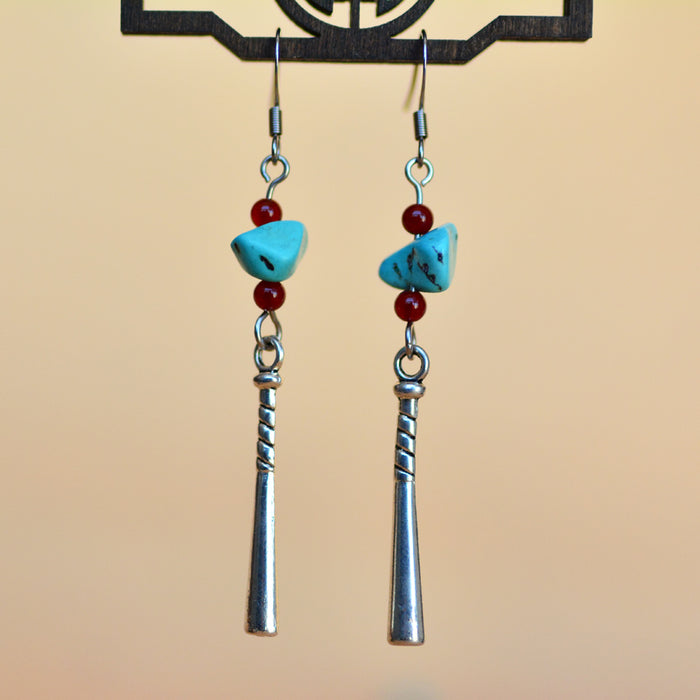 Female Turquoise Earrings Ancient Earrings Tibetan Miao Silver Exotic Ethnic Minority Simple Daily Earrings