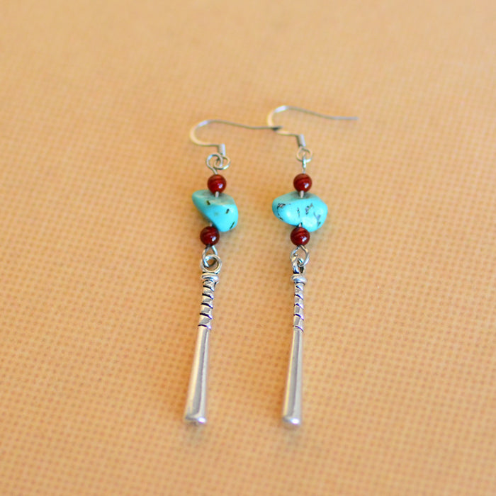 Female Turquoise Earrings Ancient Earrings Tibetan Miao Silver Exotic Ethnic Minority Simple Daily Earrings