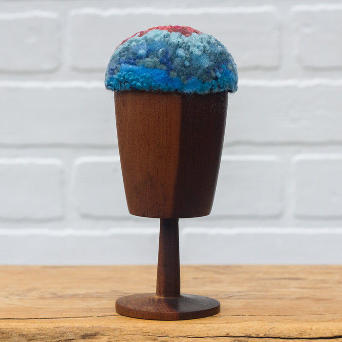 "Float" Puff in Vintage Teak Frame | Blue + Berry
