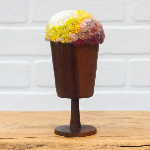 "Float" Puff in Vintage Teak Frame | Firelight
