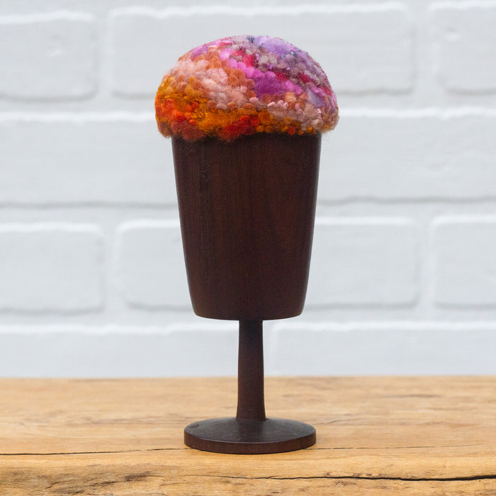 "Float" Puff in Vintage Teak Frame | Purple + Orange