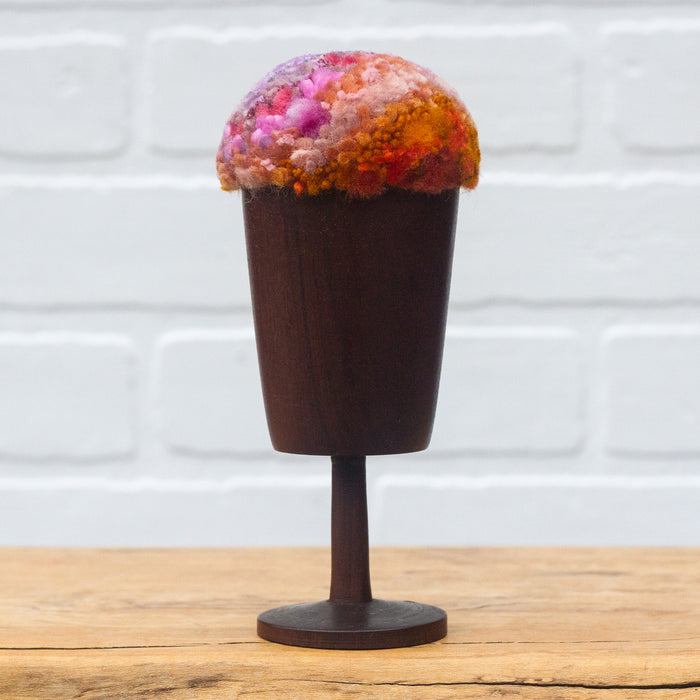 "Float" Puff in Vintage Teak Frame | Purple + Orange