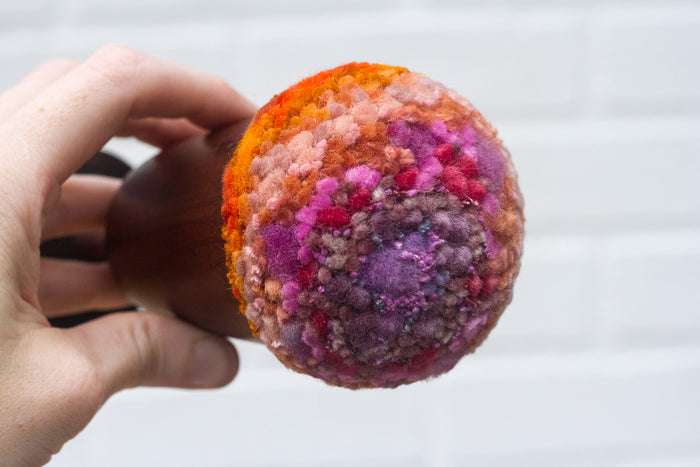 "Float" Puff in Vintage Teak Frame | Purple + Orange