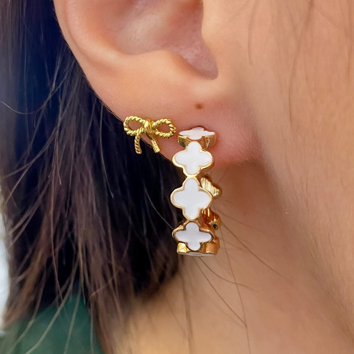Gold and White Clover Hoop Earrings - Lyla's: Clothing & Gifts - Online and Rockwall Texas Boutique