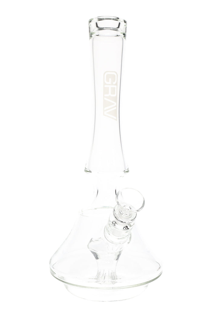 Clear GRAV Empress water pipe, 13-inch beaker-style bong with 6-inch base, 14.5 mm bowl, neck restriction, and 8-cut perc for smooth pulls