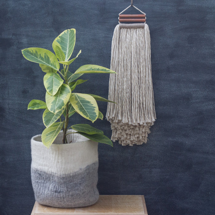 Linen Blend + Copper Accent Fringe Woven Wall Hanging