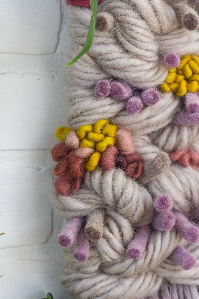 Long + Skinny Textured Weaving | Beige, Mauve + Chartreuse