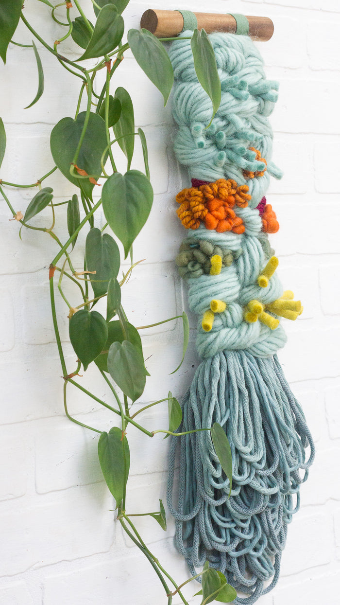 Long + Skinny Textured Weaving | Seafoam + Orange