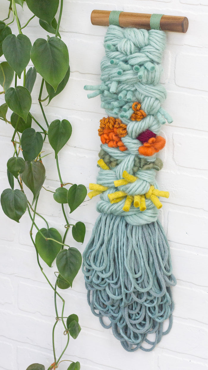 Long + Skinny Textured Weaving | Seafoam + Orange