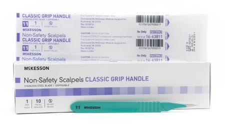 McKesson Scalpel NonSafety Size 11 Stainless Steel / Plastic Classic Grip Handle Sterile Disposable, Box of 10