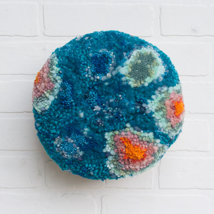 Mega Puff Fiber Sculpture | Deep Teal with Orange + Pink + Seafoam