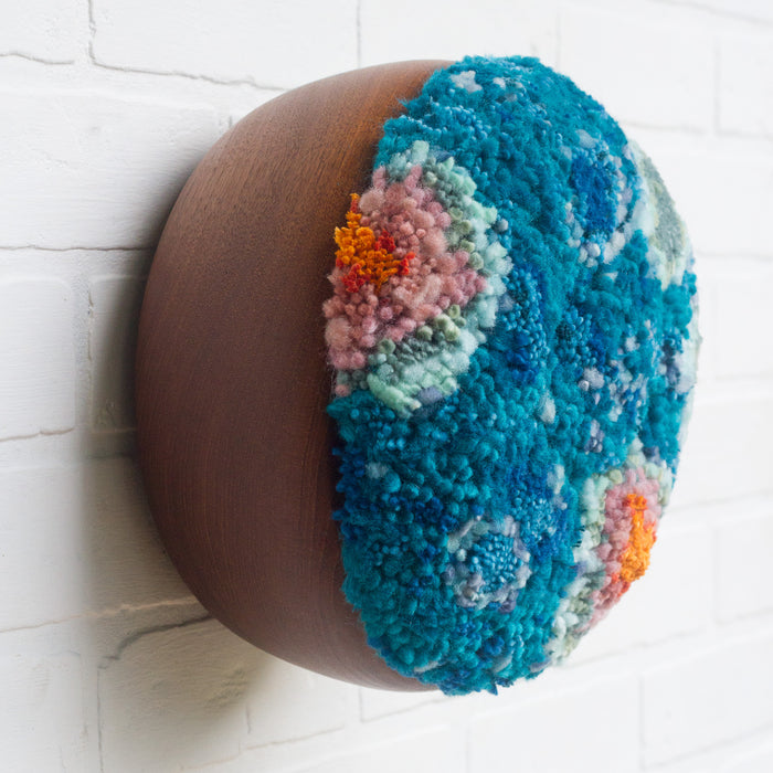 Mega Puff Fiber Sculpture | Deep Teal with Orange + Pink + Seafoam