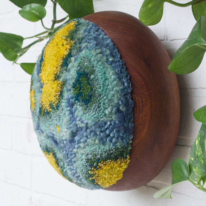MEGA Puff Fiber Sculpture in Teak Frame | Chartruese + Seafoam
