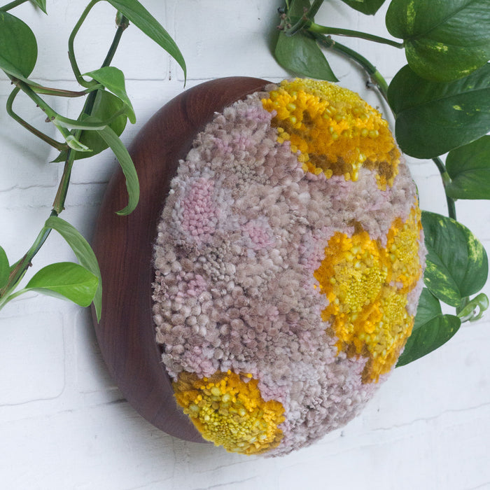 MEGA Puff Fiber Sculpture in Teak Frame | Mustard + Mauve + Taupe