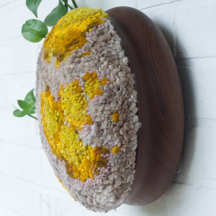 MEGA Puff Fiber Sculpture in Teak Frame | Mustard + Mauve + Taupe