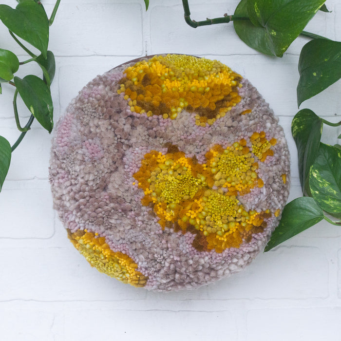 MEGA Puff Fiber Sculpture in Teak Frame | Mustard + Mauve + Taupe