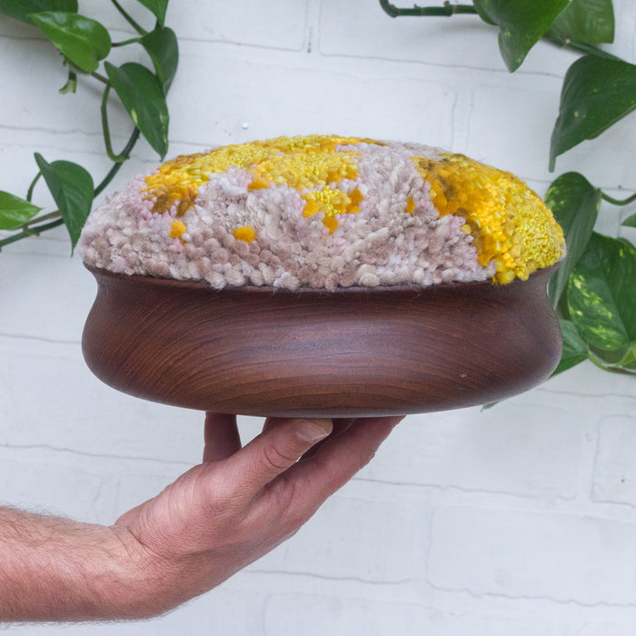 MEGA Puff Fiber Sculpture in Teak Frame | Mustard + Mauve + Taupe