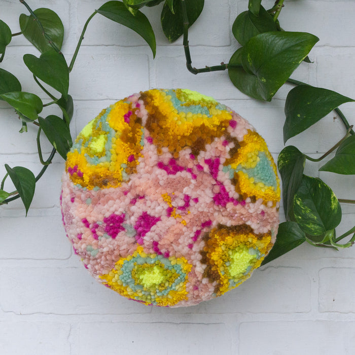MEGA Puff Fiber Sculpture in Teak Frame | Pops of Neon