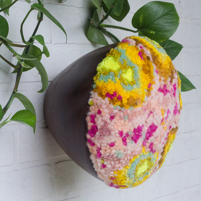 MEGA Puff Fiber Sculpture in Teak Frame | Pops of Neon