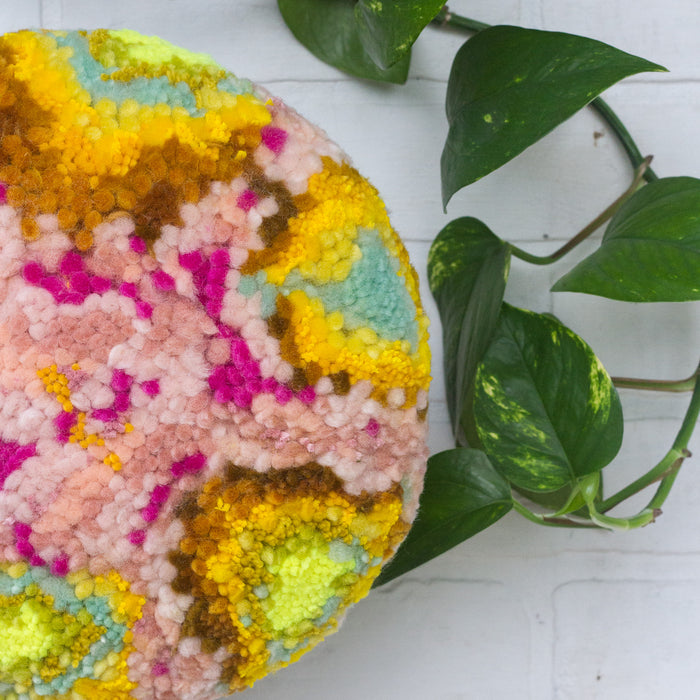 MEGA Puff Fiber Sculpture in Teak Frame | Pops of Neon