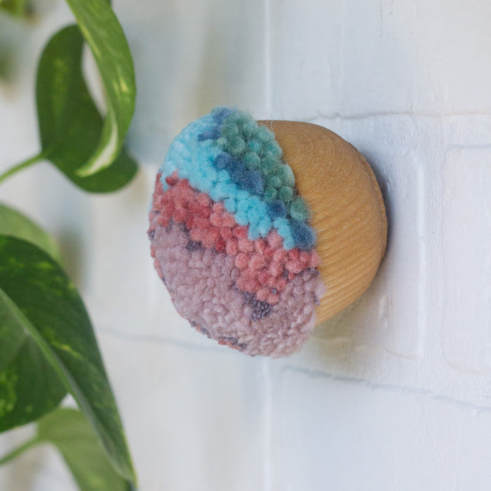 Mini Puff | Fiber Art Sculpture in Wood Frame - Mauve, Pink and Teal