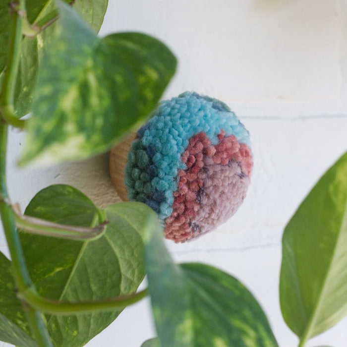 Mini Puff | Fiber Art Sculpture in Wood Frame - Mauve, Pink and Teal