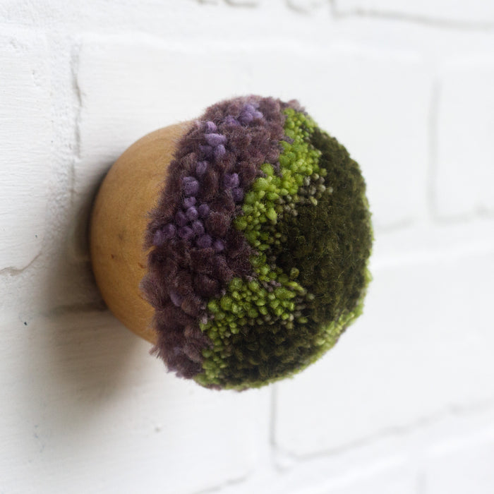 Mini Puff Fiber Sculpture | Green + Purple