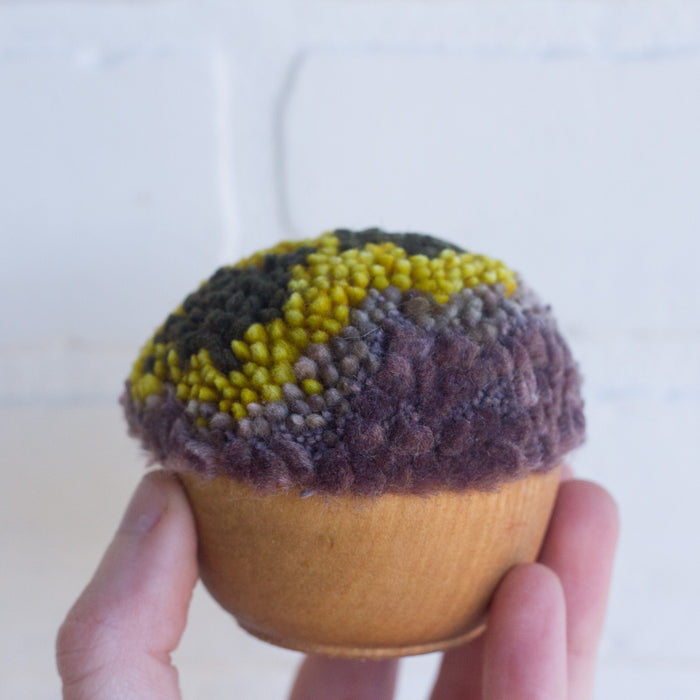 Mini Puff | Fiber Sculpture in Wood Frame - Purple, Green and Chartreuse
