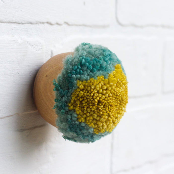 Mini Puff Fiber Sculpture | Turquoise + Chartreuse