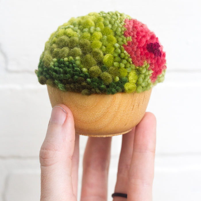 Mini Puff Fiber Sculpture | Watermelon Pink + Green