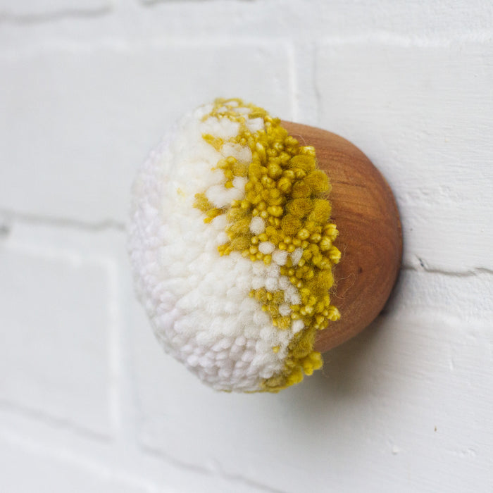 Mini Puff Fiber Sculpture | White + Yellow