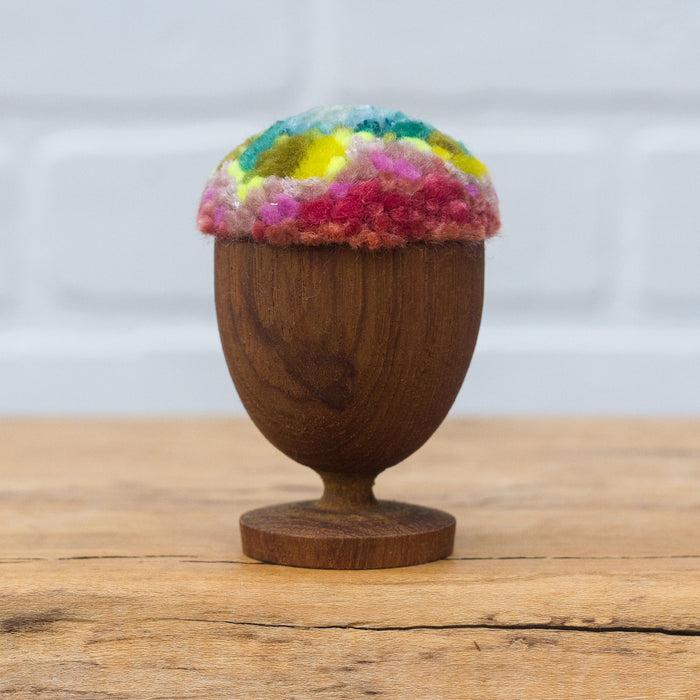 Mini Puff in Vintage Teak Egg Cup | Teal, Neon + Pink