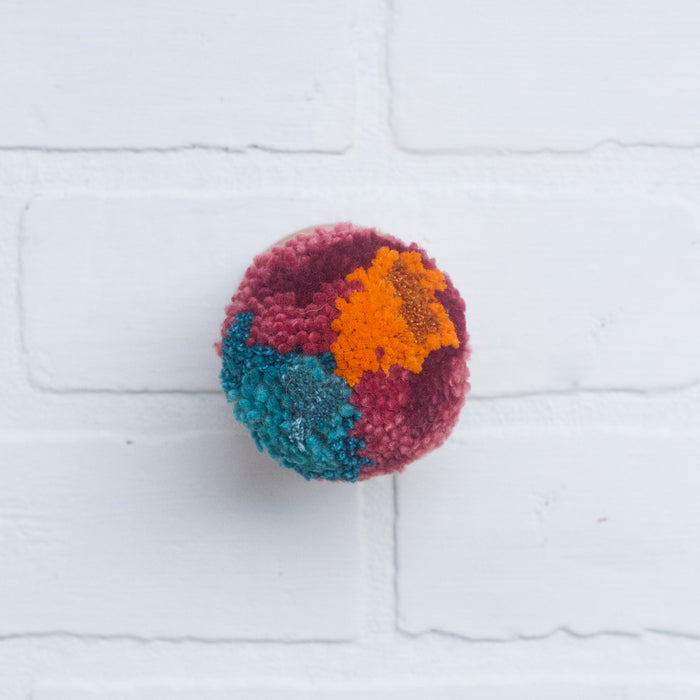 Mini Puff | Pink, Orange and Teal | Fiber Sculpture in Wood Frame
