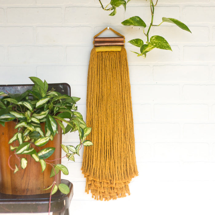 Mustard + Copper Woven Wall Hanging with Long Fringe